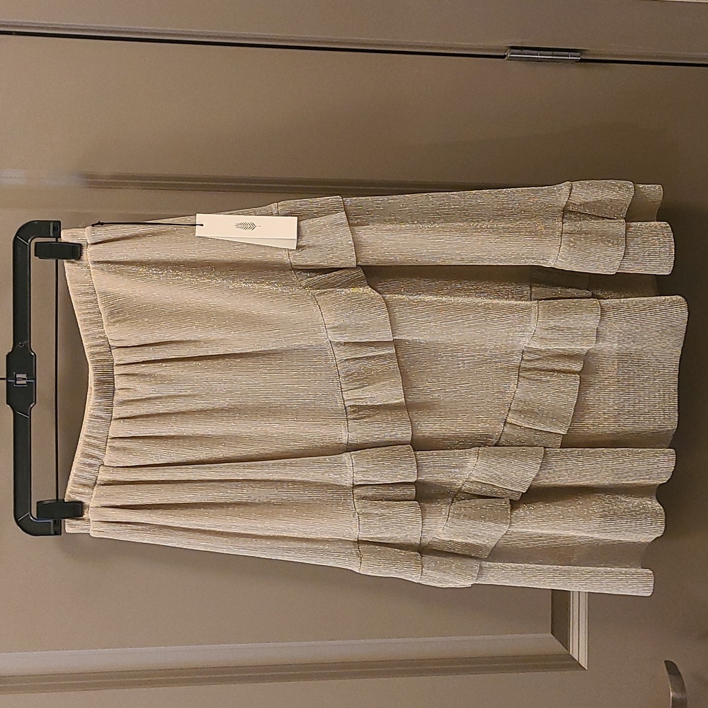 june & hudson metallic gold sparkle tiered ruffled midi skirt size M